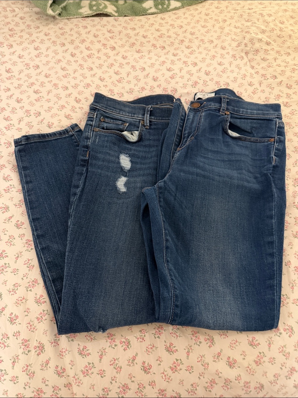 LOFT Dark Blue Skinny Jeans with Subtle Distressing. 2 pairs. I with distressing